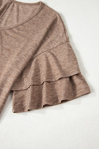 Tulip Sleeve Solid V-Neck - Taupe