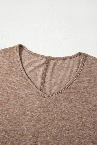 Tulip Sleeve Solid V-Neck - Taupe