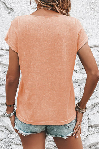 Button Detail Top - Apricot Pink
