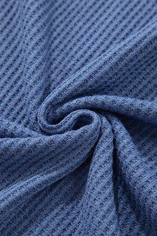 Waffle Weave Ruffle Abstract Sleeve Top - Blue