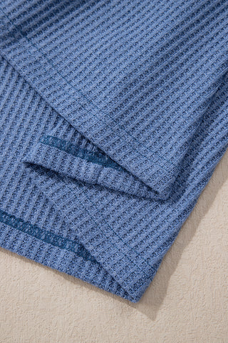 Waffle Weave Ruffle Abstract Sleeve Top - Blue