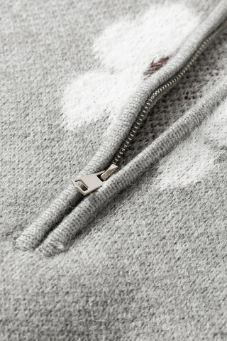 Zip Up Daisy Sweater - Gray