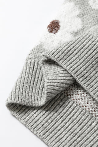 Zip Up Daisy Sweater - Gray