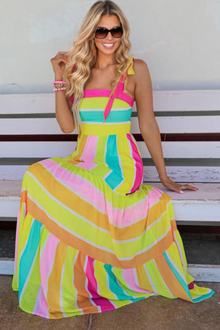 Striped Rainbow Sundress - Yellow