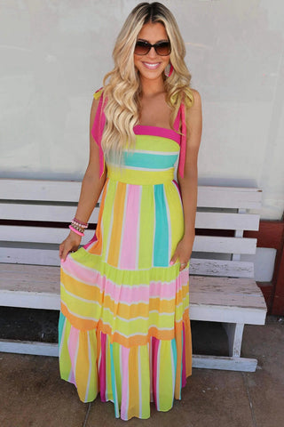 Striped Rainbow Sundress - Yellow