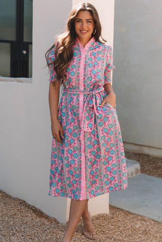 Vintage Poppy Dress - Pink and Aqua