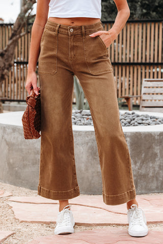 Cropped Wide Leg Jeans - Brown