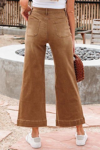 Cropped Wide Leg Jeans - Brown