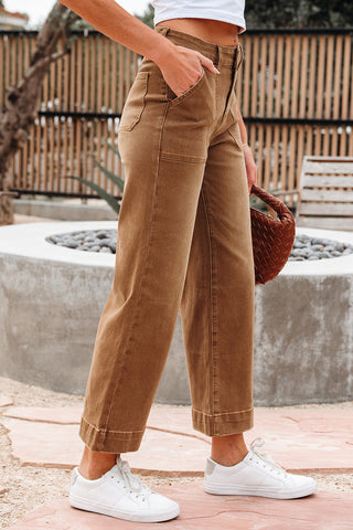Cropped Wide Leg Jeans - Brown