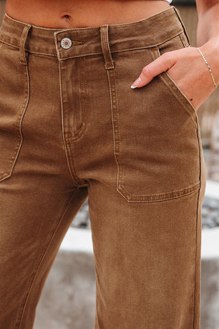 Cropped Wide Leg Jeans - Brown
