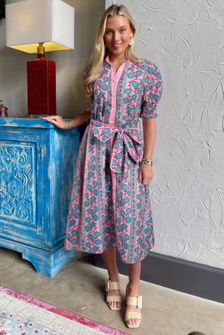 Vintage Poppy Dress - Pink and Aqua