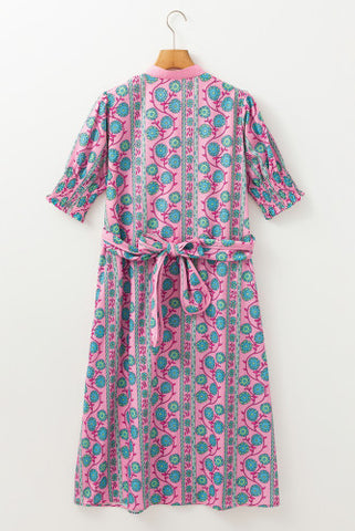 Vintage Poppy Dress - Pink and Aqua