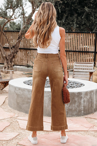 Cropped Wide Leg Jeans - Brown