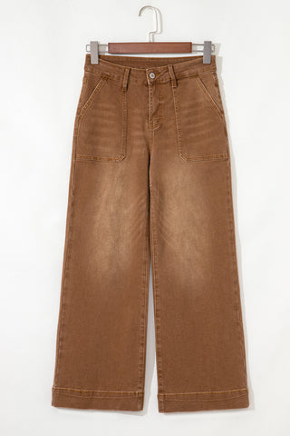 Cropped Wide Leg Jeans - Brown