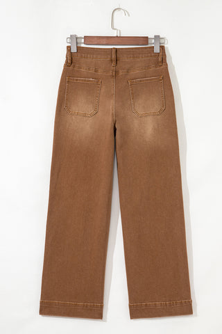 Cropped Wide Leg Jeans - Brown