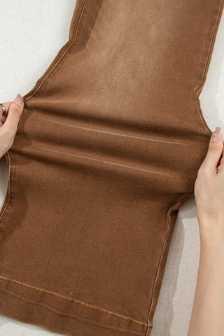 Cropped Wide Leg Jeans - Brown