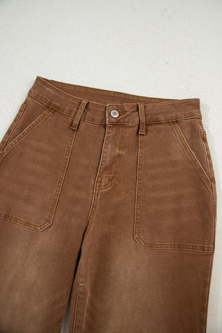 Cropped Wide Leg Jeans - Brown