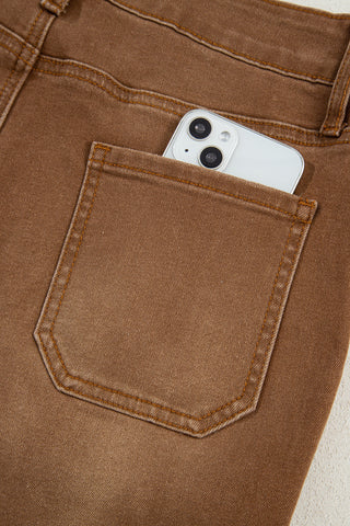 Cropped Wide Leg Jeans - Brown