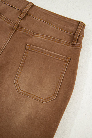 Cropped Wide Leg Jeans - Brown