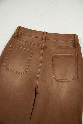 Cropped Wide Leg Jeans - Brown