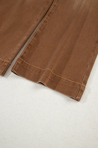 Cropped Wide Leg Jeans - Brown