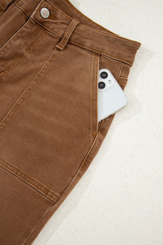 Cropped Wide Leg Jeans - Brown