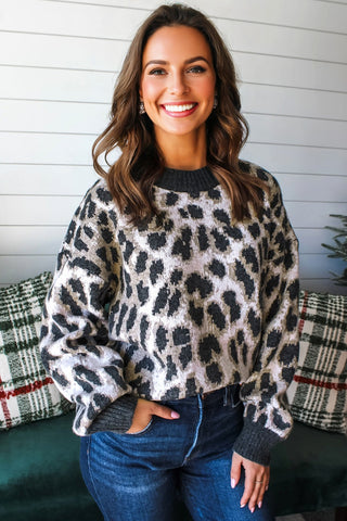 Steel Gray Leopard Sweater