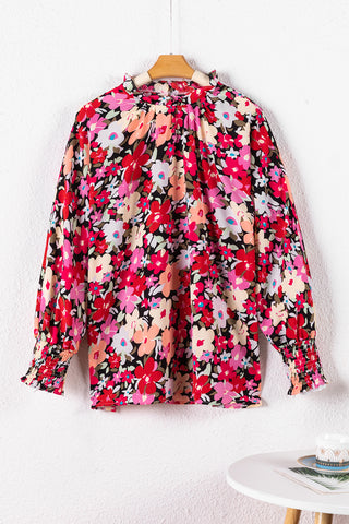 Smocked Wrist Shift Top - Pink Floral