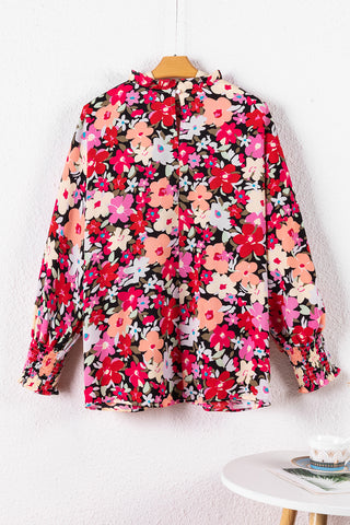 Smocked Wrist Shift Top - Pink Floral
