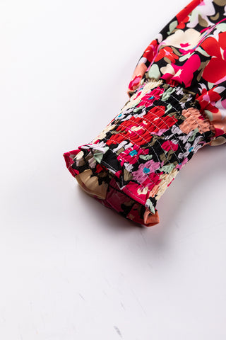 Smocked Wrist Shift Top - Pink Floral