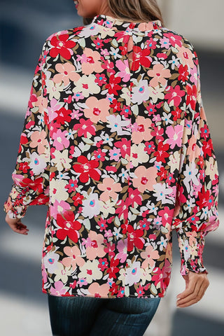 Smocked Wrist Shift Top - Pink Floral