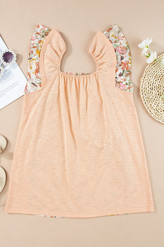 Vintage Floral Ruffle Sleeve Top - Peach