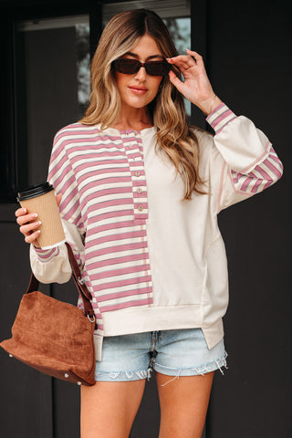 Striped Henley Top - Pink