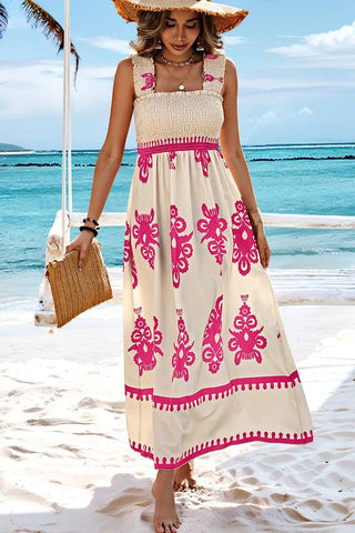 Damask Maxi Dress - Fuchsia