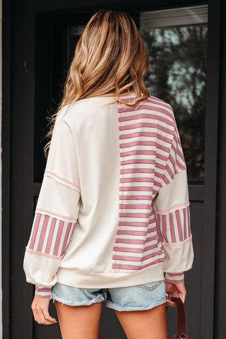 Striped Henley Top - Pink