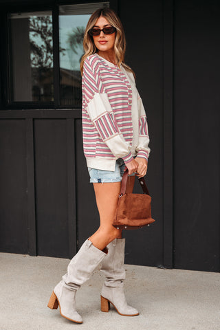 Striped Henley Top - Pink