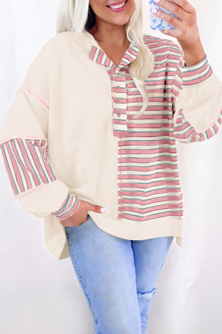 Striped Henley Top - Pink