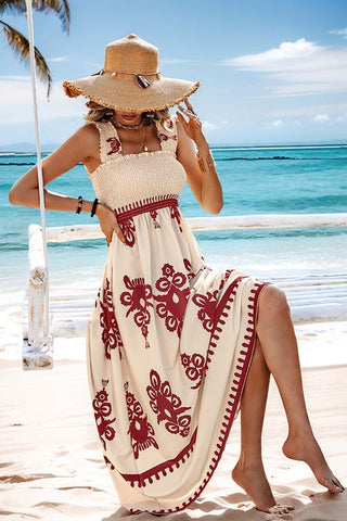 Damask Maxi Dress - Burgundy