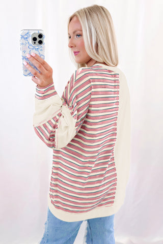 Striped Henley Top - Pink