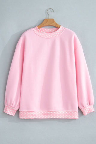 Polka Dot Details Crew Neck Sweatshirt - Pink