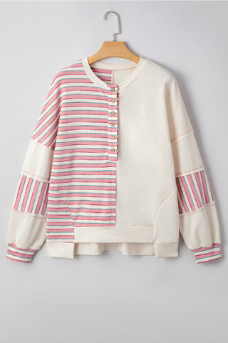 Striped Henley Top - Pink