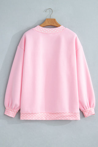 Polka Dot Details Crew Neck Sweatshirt - Pink