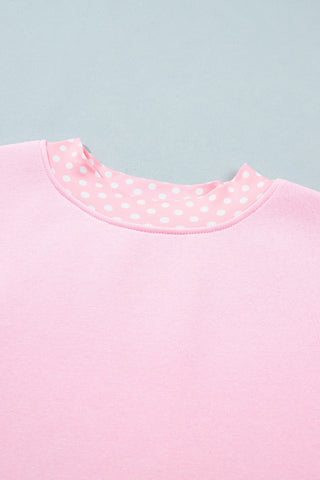 Polka Dot Details Crew Neck Sweatshirt - Pink