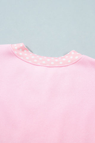 Polka Dot Details Crew Neck Sweatshirt - Pink