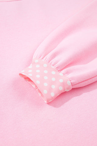 Polka Dot Details Crew Neck Sweatshirt - Pink
