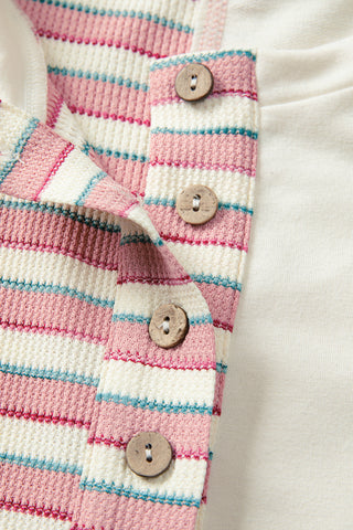 Striped Henley Top - Pink