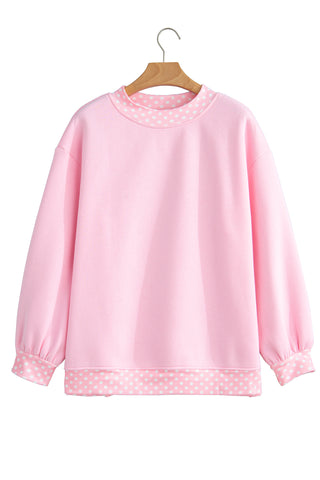Polka Dot Details Crew Neck Sweatshirt - Pink