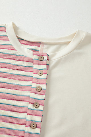 Striped Henley Top - Pink