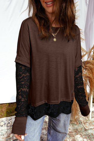 Lace Sleeve Top - Brown and Black