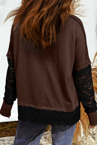 Lace Sleeve Top - Brown and Black